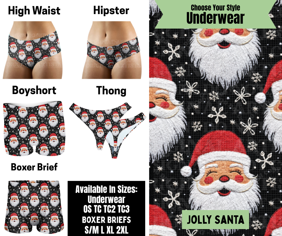 Preorder! Closes 8/25. ETA Nov. Jolly Santa Hipster, High Waist, Boyshort, & Thong Underwear & Boxer Briefs
