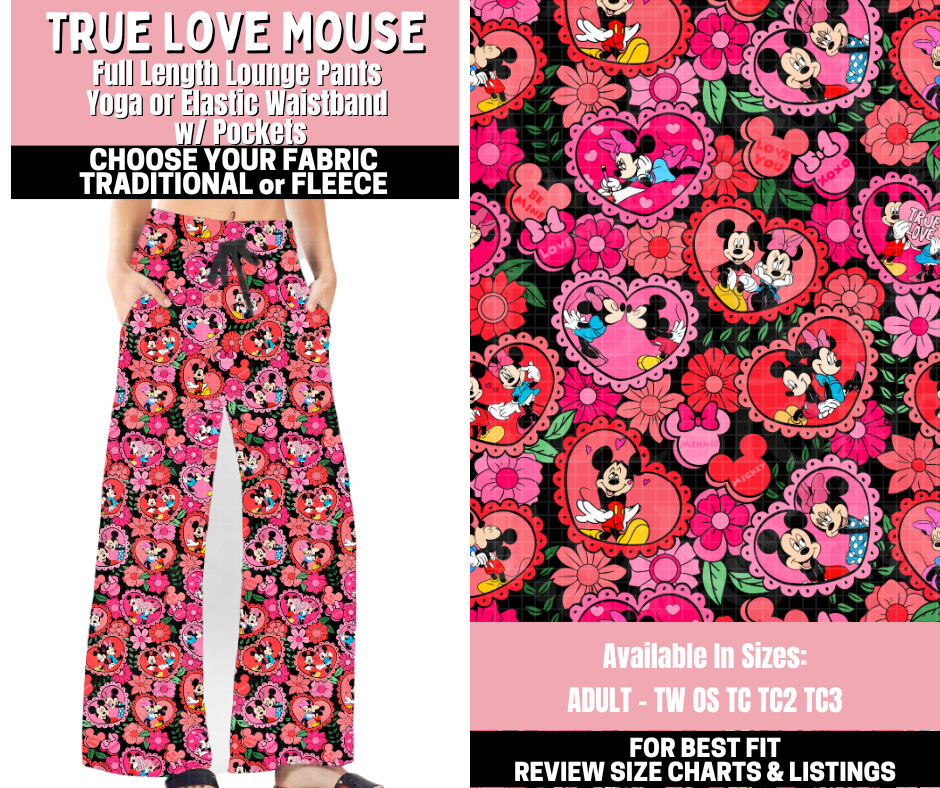 Preorder! Closes 11/12. ETA Jan. True Love Mouse Lounge Pants Choose Fleece or Traditional