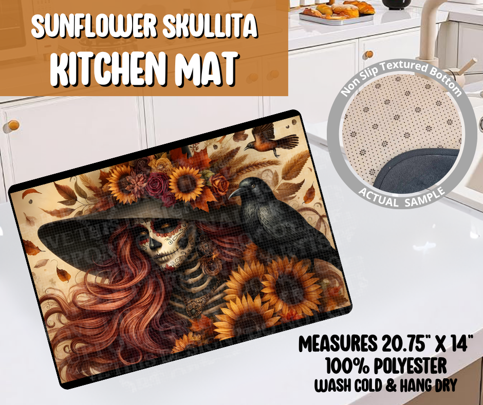 Preorder! Closes 6/8. ETA Sept. Sunflower Skullita Kitchen Mat