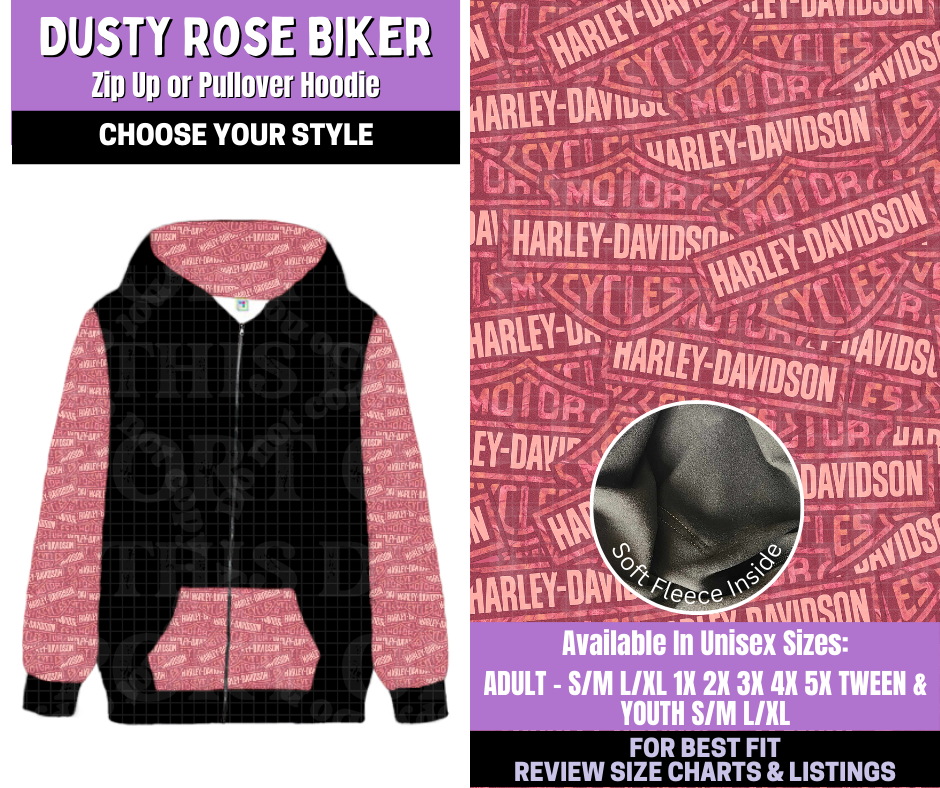 Preorder! Closes 1/5. ETA March. Dusty Rose Biker Zip-Up or Pullover Hoodie