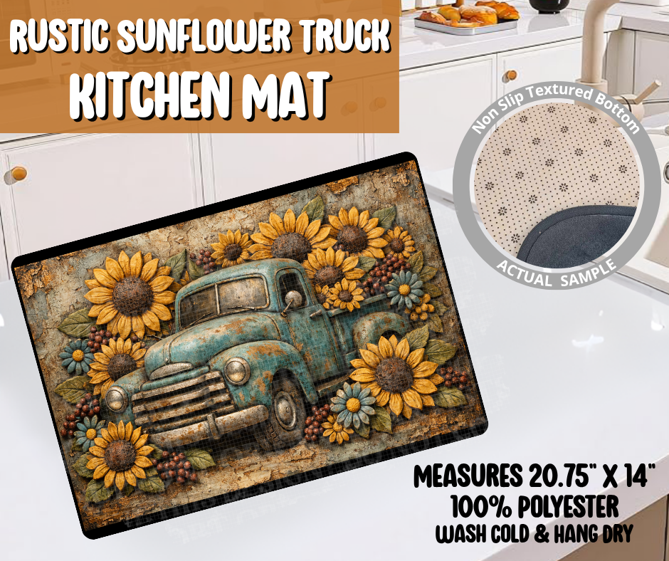 Preorder! Closes 6/8. ETA Sept. Rustic Sunflower Truck Kitchen Mat