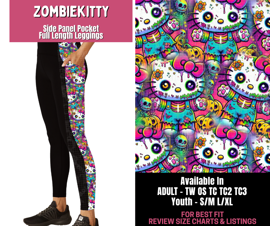 Preorder! Closes 11/10. ETA Jan. Zombie Kitty Side Panel Pocket Full Length Leggings