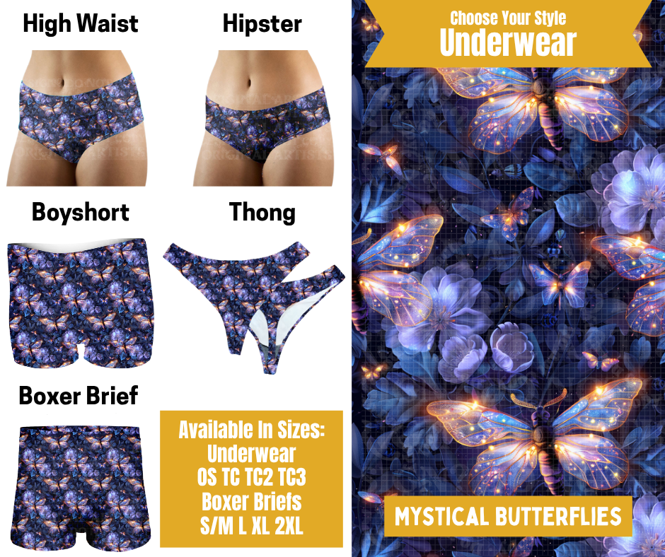 Preorder! Closes 10/28. ETA Jan. Mystical Butterflies Hipster, High Waist, Boyshort, & Thong Underwear & Boxer Briefs