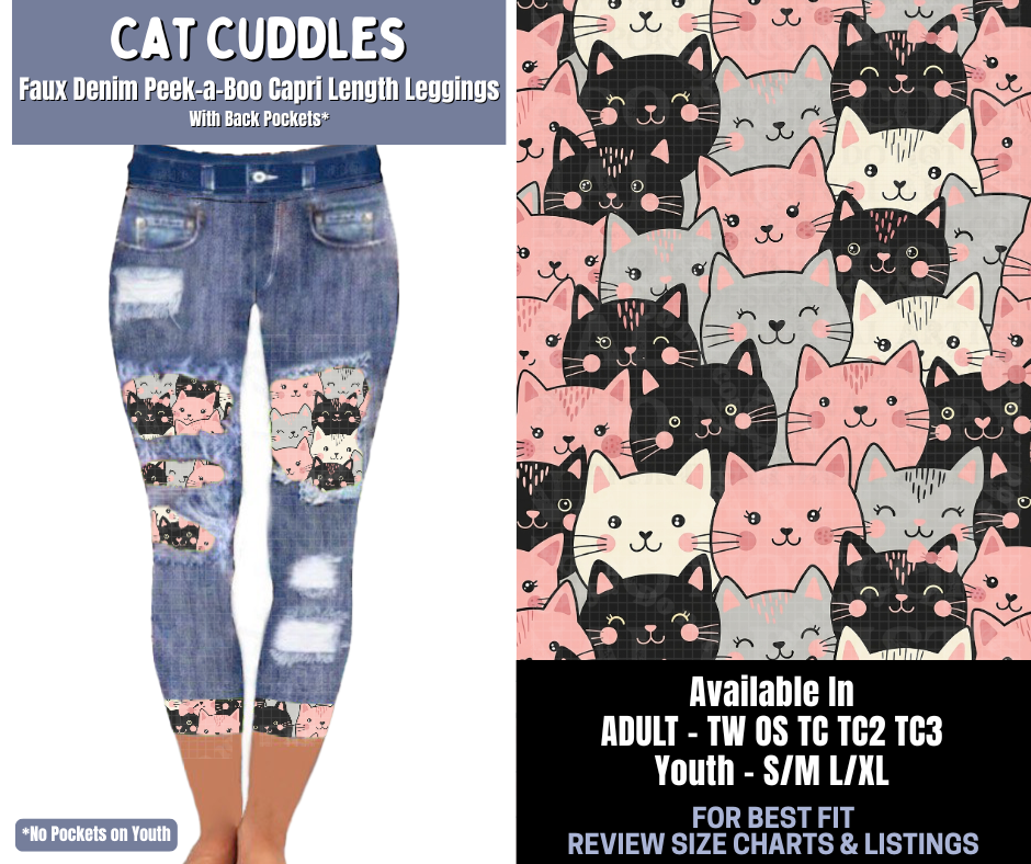 Preorder! Closes 1/8. ETA March. Cat Cuddles Capri Faux Denim Peekaboo