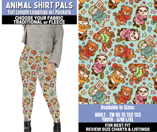 Preorder! Closes 10/30. ETA Jan. Animal Shirt Pals Leggings Choose Fleece or Traditional