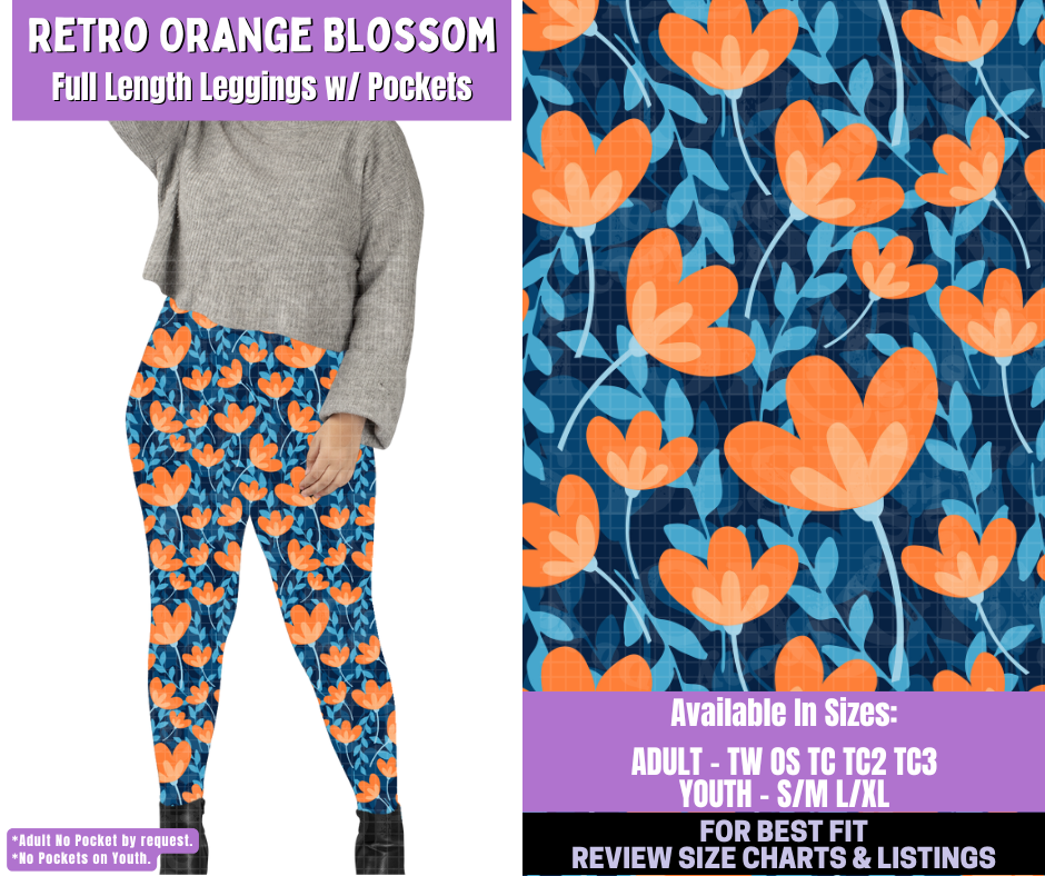 Preorder! Closes 1/5. ETA March. Retro Orange Blossom Full Length Leggings w/wo Pockets