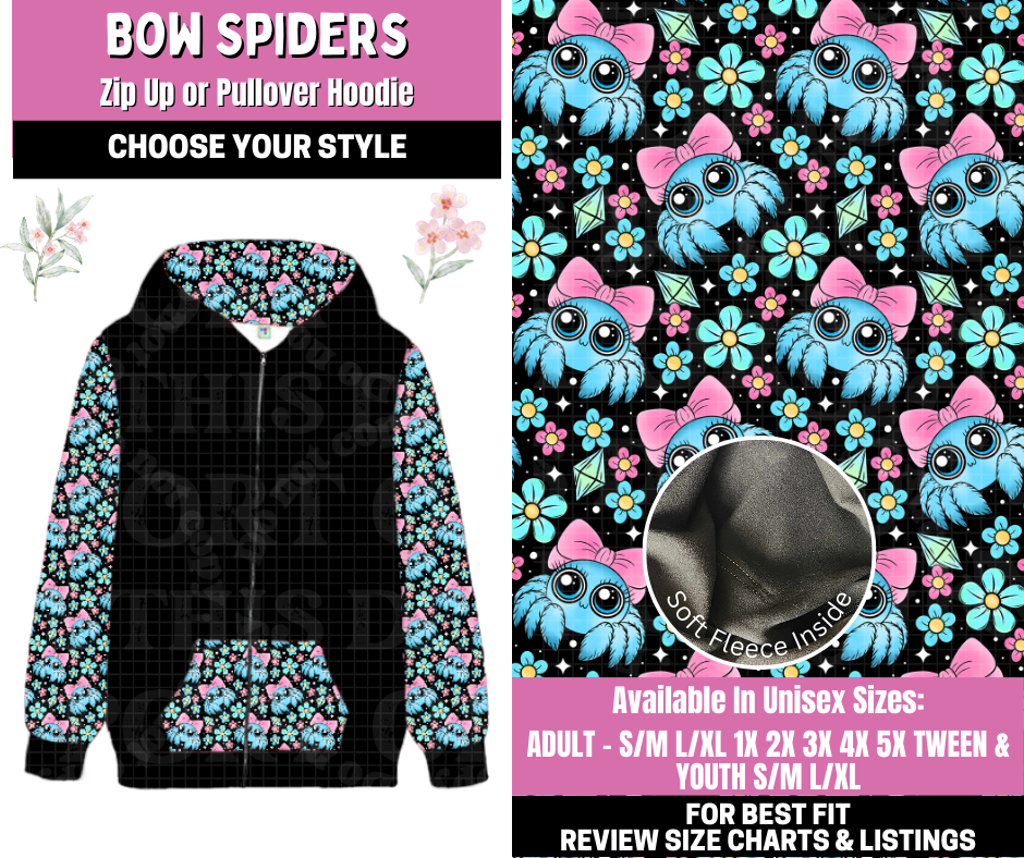 Preorder! Closes 1/12. ETA March. Bow Spiders Zip-Up or Pullover Hoodie