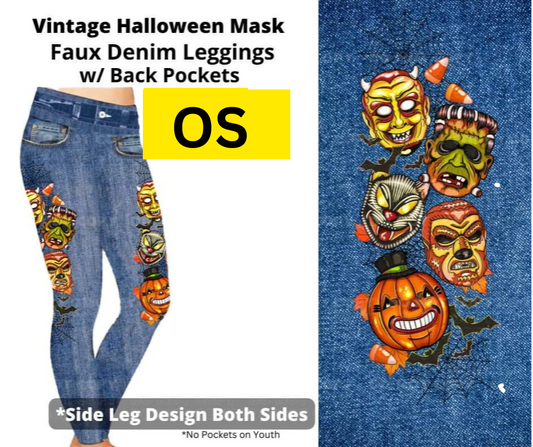 Vintage Halloween Masks Full Length Faux Denim w/ Side Leg Designs
