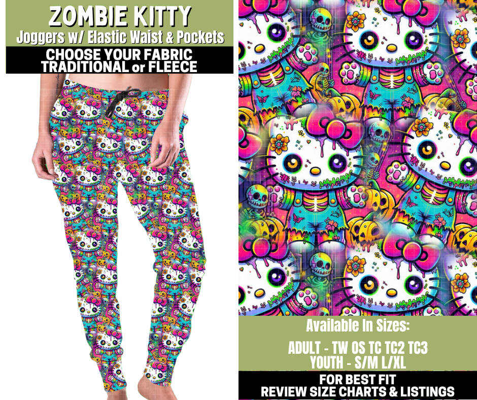 Preorder! Closes 11/6. ETA Jan. Zombie Kitty Joggers Choose Fleece or Traditional