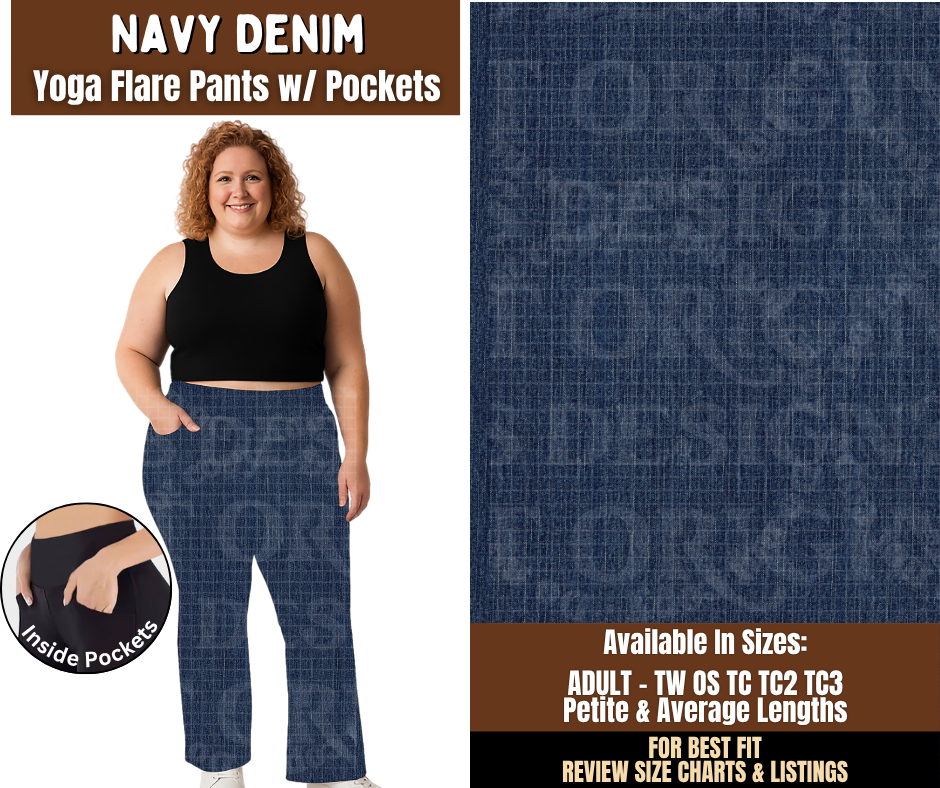 Preorder! Closes 7/29. ETA Oct. Navy Denim Yoga Flare Pants