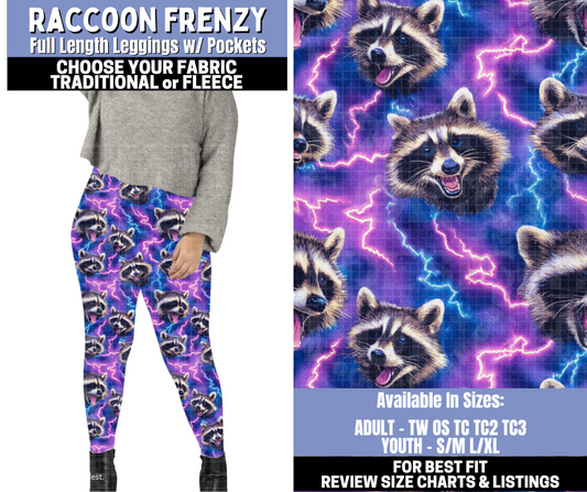 Preorder! Closes 10/30. ETA Jan. Raccoon Frenzy Leggings Choose Fleece or Traditional