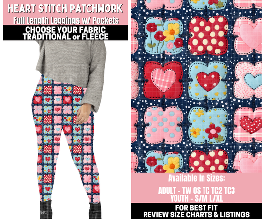 Preorder! Closes 11/12. ETA Jan. Heart Stitched Patchwork Leggings Choose Fleece or Traditional
