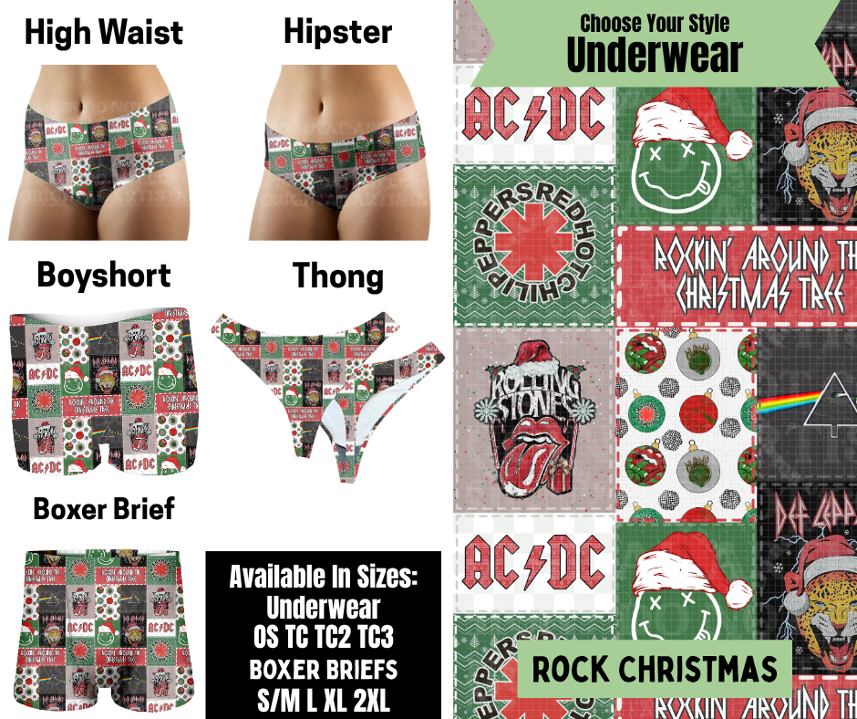 Preorder! Closes 8/25. ETA Nov. Rock Christmas Hipster, High Waist, Boyshort, & Thong Underwear & Boxer Briefs