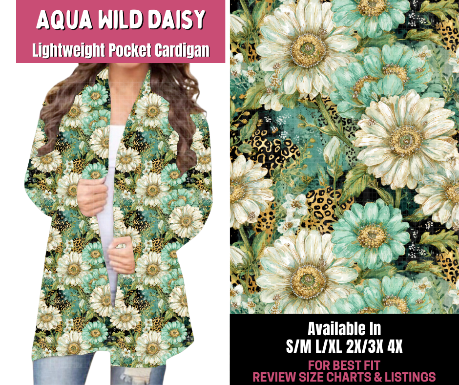 Preorder! Closes 11/10. ETA Jan. Aqua Wild Daisy Pocket Cardigan