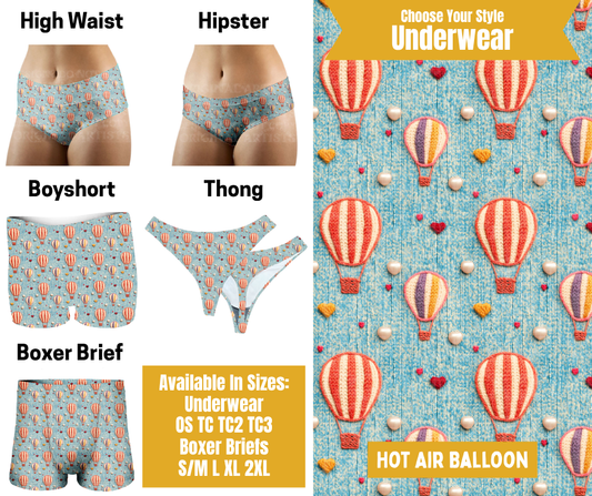 Preorder! Closes 10/28. ETA Jan. Hot Air Balloon Hipster, High Waist, Boyshort, & Thong Underwear & Boxer Briefs