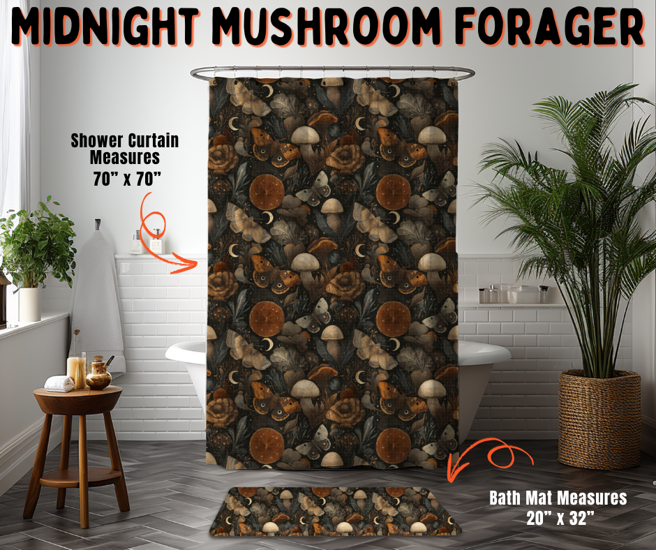 Preorder! Closes 6/10. ETA Sept. Midnight Mushroom Forager Custom Shower Curtain and/or Bath Mat