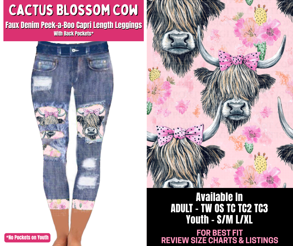 Preorder! Closes 1/1. ETA March. Cactus Blossom Cow Capri Faux Denim Peekaboo