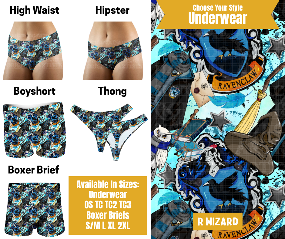 Preorder! Closes 10/28. ETA Jan. R Wizard Hipster, High Waist, Boyshort, & Thong Underwear & Boxer Briefs