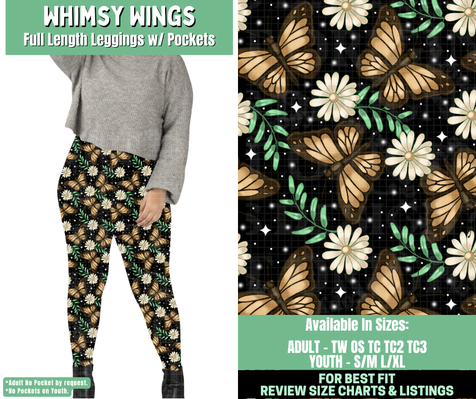 Preorder! Closes 1/7. ETA March. Whimsy Wings Full Length Leggings w/wo Pockets
