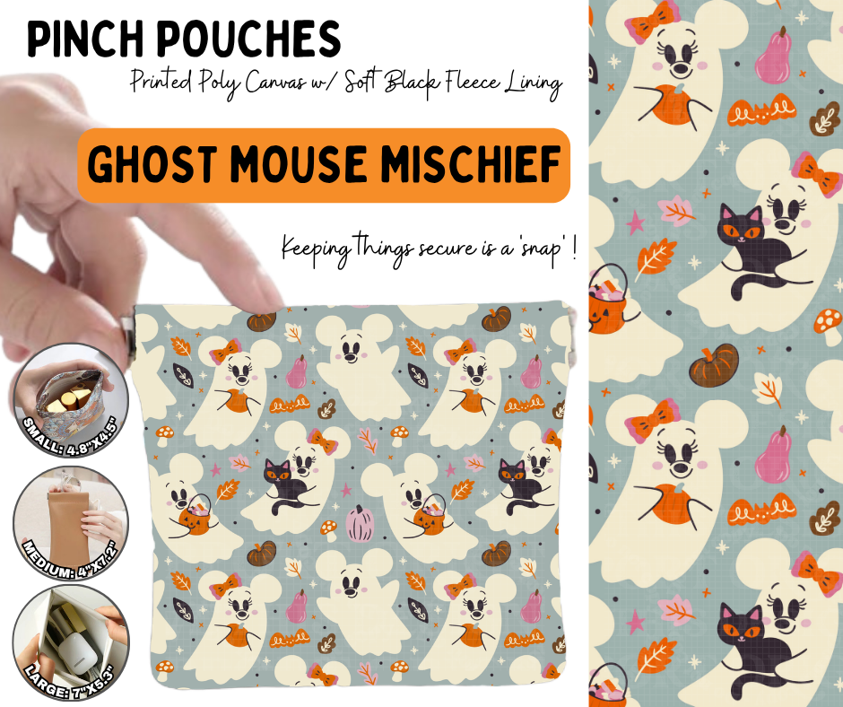 Preorder! Closes 6/17. ETA Sept. Ghost Mouse Mischief Pinch Pouches in 3 Sizes