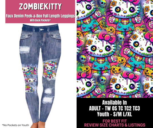 Preorder! Closes 11/10. ETA Jan. Zombie Kitty Full Length Faux Denim Peekaboo