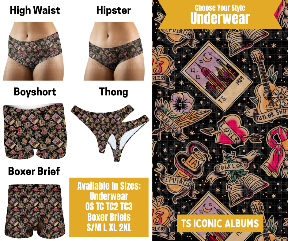 Preorder! Closes 10/28. ETA Jan. TS Iconic Albums Hipster, High Waist, Boyshort, & Thong Underwear & Boxer Briefs