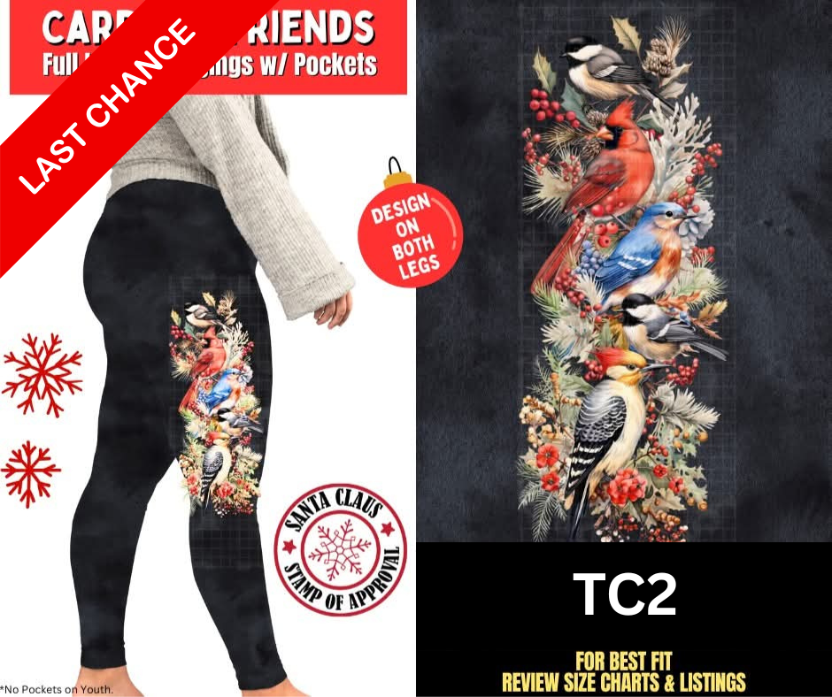 Cardinal Friends Watercolor Full Length Leggings w/ Side Leg Designs