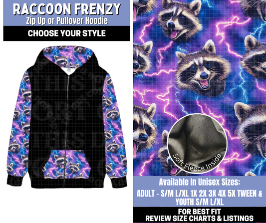 Preorder! Closes 10/30. ETA Jan. Raccoon Frenzy Zip-Up or Pullover Hoodie