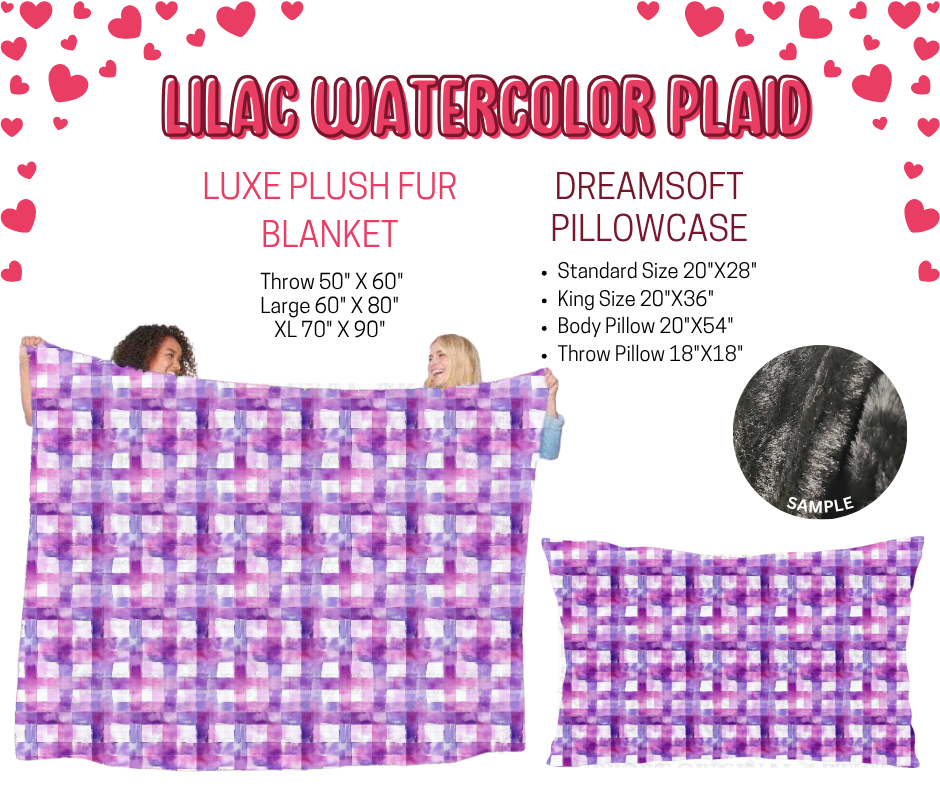 Preorder! Closes 11/17. ETA Jan. Lilac Watercolor Plaid Luxe Plush Fur Blanket and/or DreamSoft Pillowcase