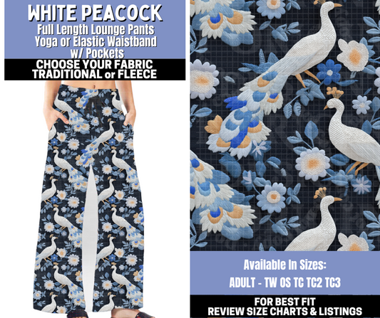 Preorder! Closes 10/30. ETA Jan. White Peacock Lounge Pants Choose Fleece or Traditional