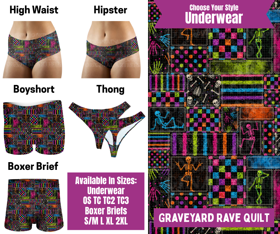 Preorder! Closes 6/24. ETA Sept. Graveyard Rave Quilt Hipster, High Waist, Boyshort, & Thong Underwear & Boxer Briefs
