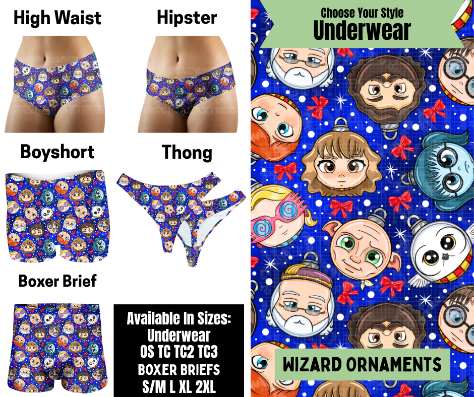 Preorder! Closes 8/25. ETA Nov. Wizard Ornaments Hipster, High Waist, Boyshort, & Thong Underwear & Boxer Briefs