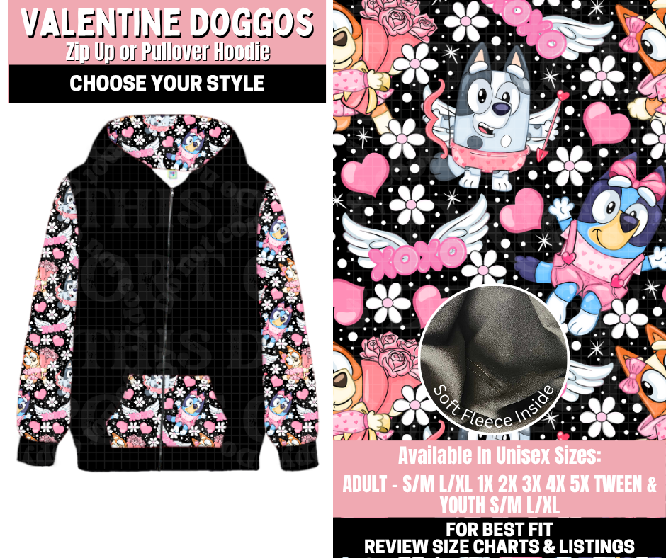 Preorder! Closes 11/12. ETA Jan. Valentine Doggos Zip-Up or Pullover Hoodie