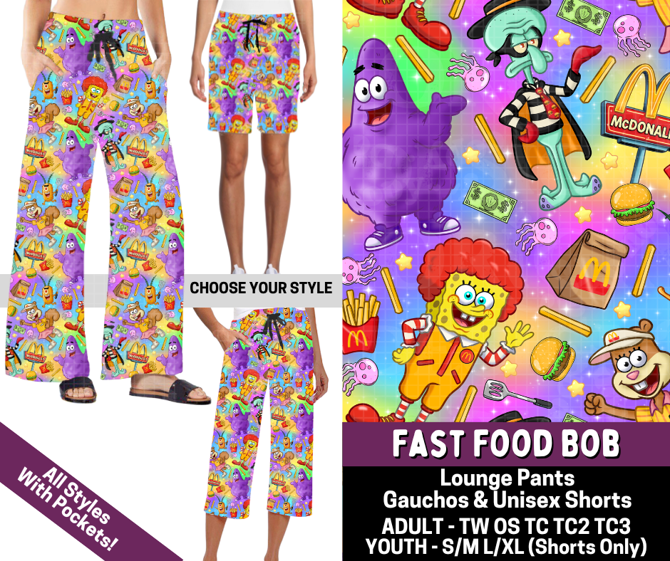 Preorder! Closes 7/9. ETA Oct. Fast Food Bob Combo Lounge Lengths