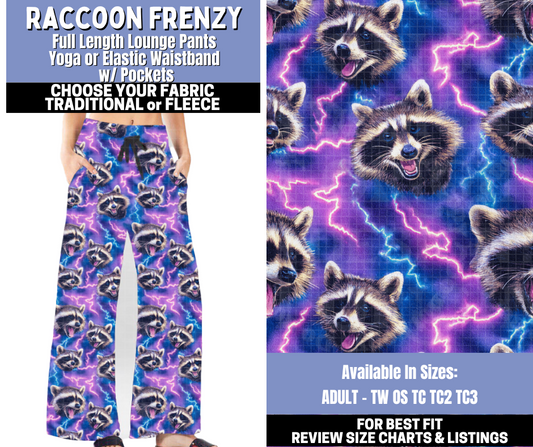 Preorder! Closes 10/30. ETA Jan. Raccoon Frenzy Lounge Pants Choose Fleece or Traditional