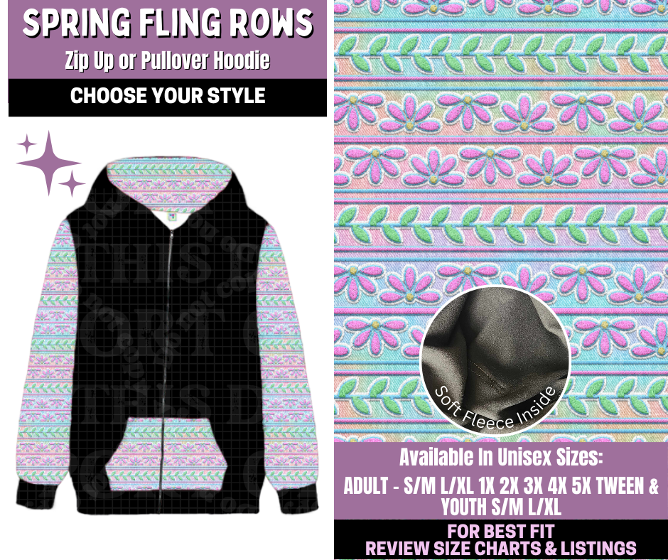 Preorder! Closes 1/14. ETA April. Spring Fling Rows Zip-Up or Pullover Hoodie