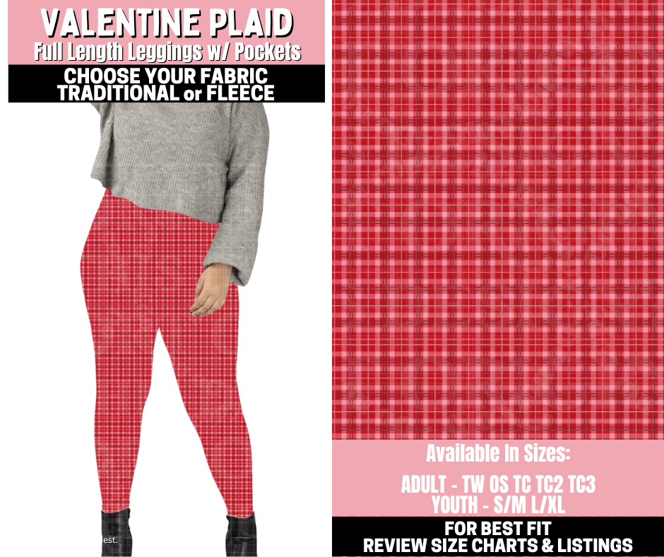 Preorder! Closes 11/12. ETA Jan. Valentine Plaid Leggings Choose Fleece or Traditional
