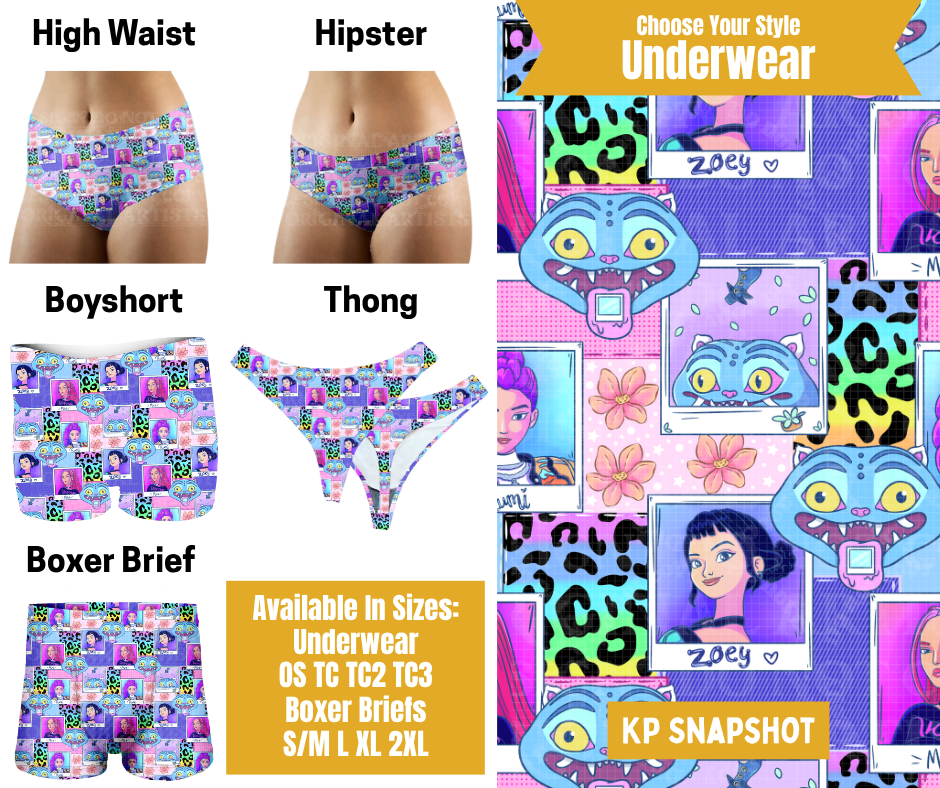 Preorder! Closes 10/28. ETA Jan. KP Snapshot Hipster, High Waist, Boyshort, & Thong Underwear & Boxer Briefs