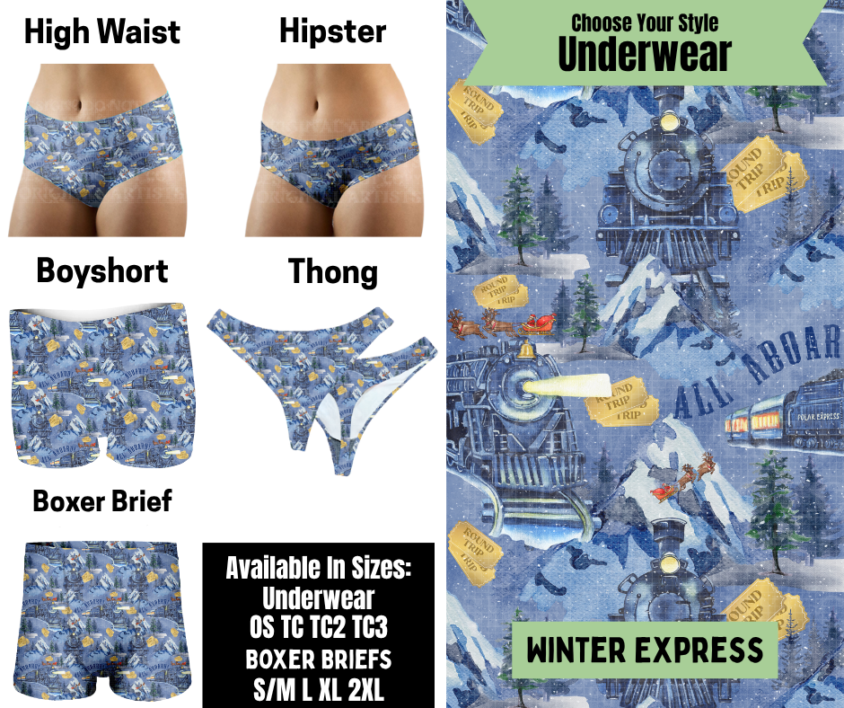 Preorder! Closes 8/25. ETA Nov. Winter Express Hipster, High Waist, Boyshort, & Thong Underwear & Boxer Briefs