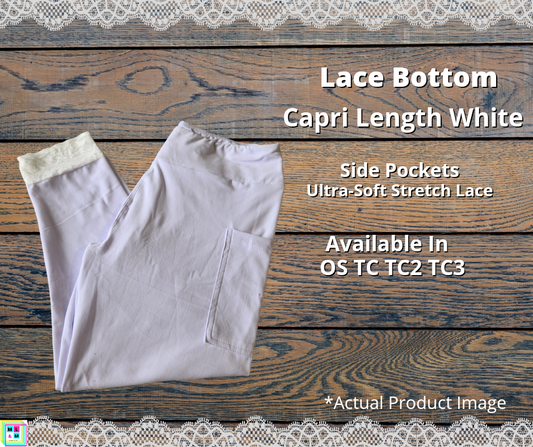 White Lace Cuff Capri Leggings w/ Pockets
