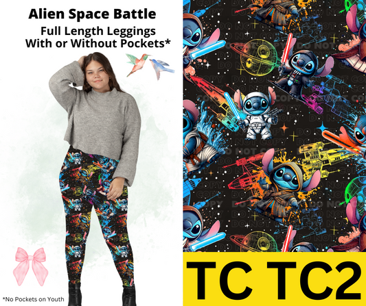 Alien Space Battle Full Length Leggings w/ Pockets