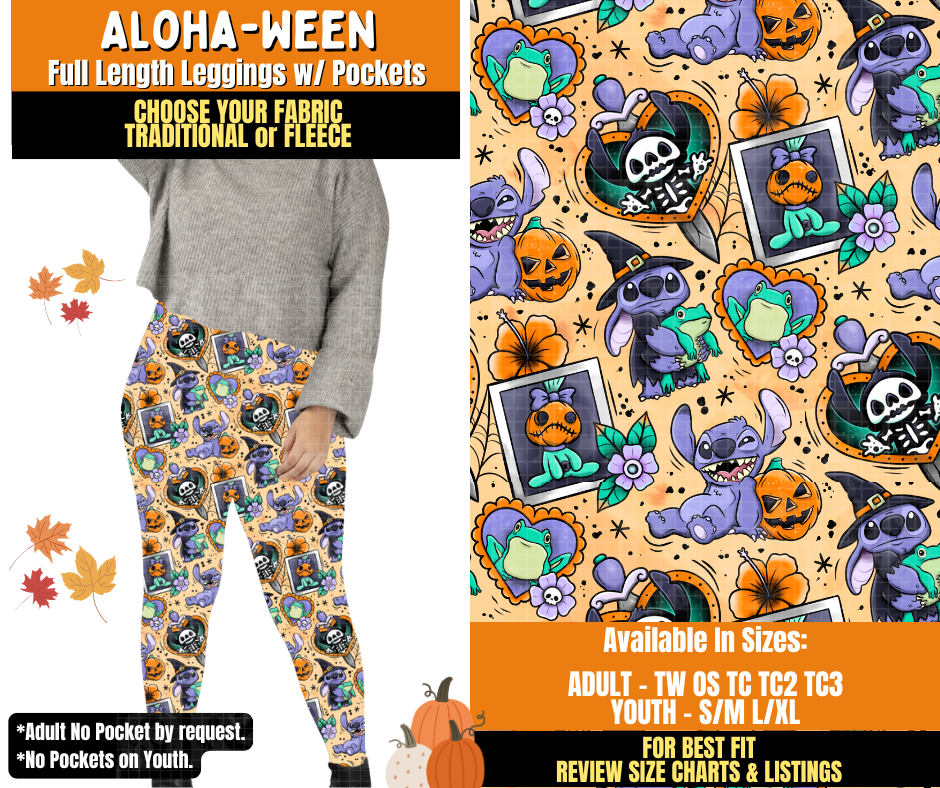 Preorder! Closes 7/16. ETA Oct. Aloha-ween Leggings Choose Fleece or Traditional