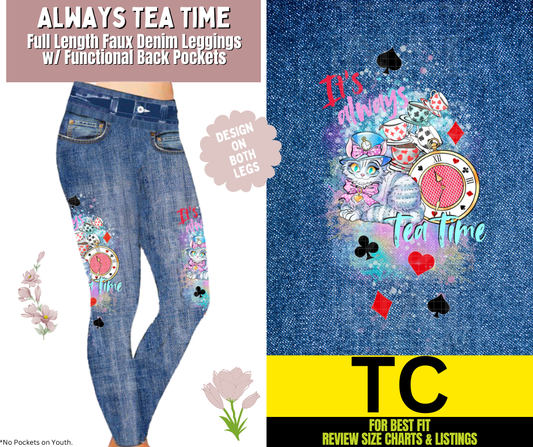 Always Tea Time Full Length Faux Denim w/ Side Leg Designs