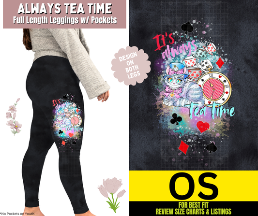 Always Tea Time Watercolor Full Length Leggings w/ Side Leg Designs