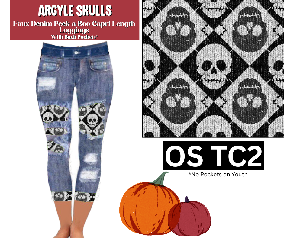 Argyle Skulls Capri Faux Denim Peekaboo