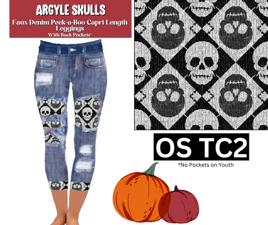 Argyle Skulls Capri Faux Denim Peekaboo