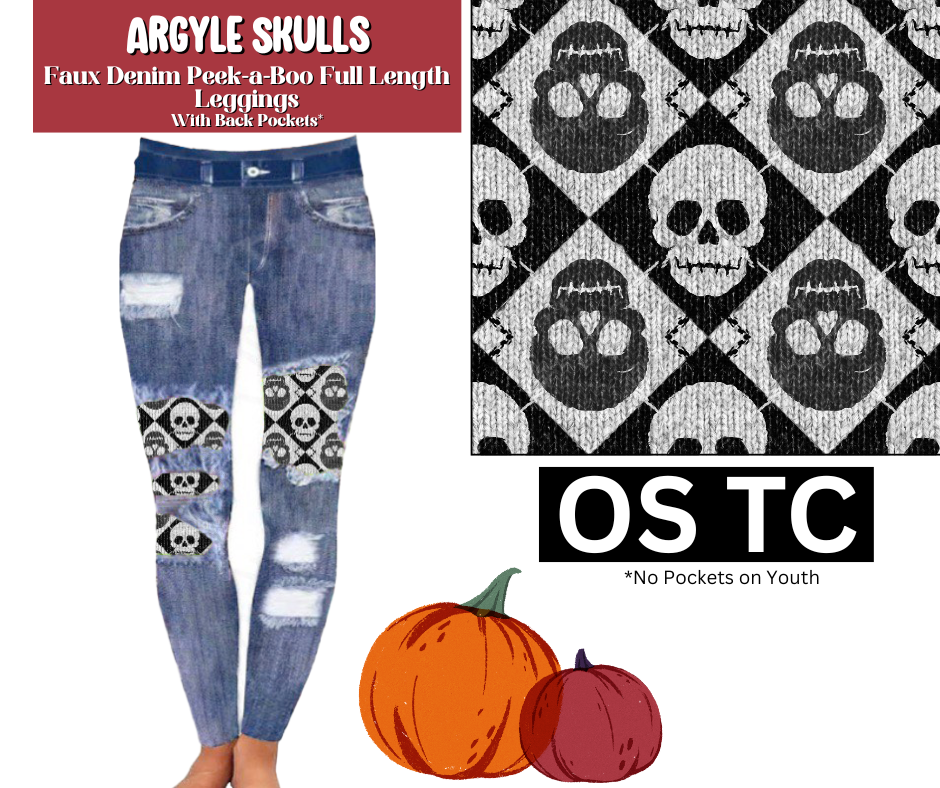 Argyle Skulls Faux Denim Full Length Peekaboo Leggings