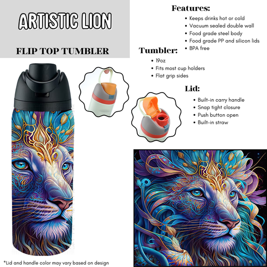 Artistic Lion  Flip Top Tumbler