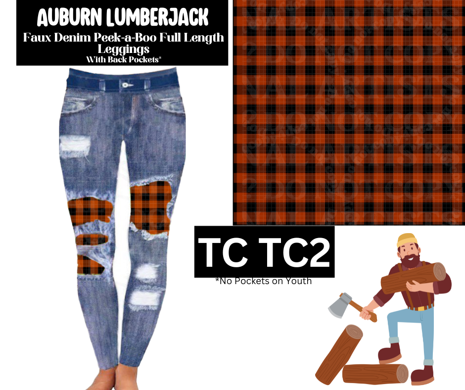 Auburn Lumberjack Faux Denim Full Length Peekaboo Leggings