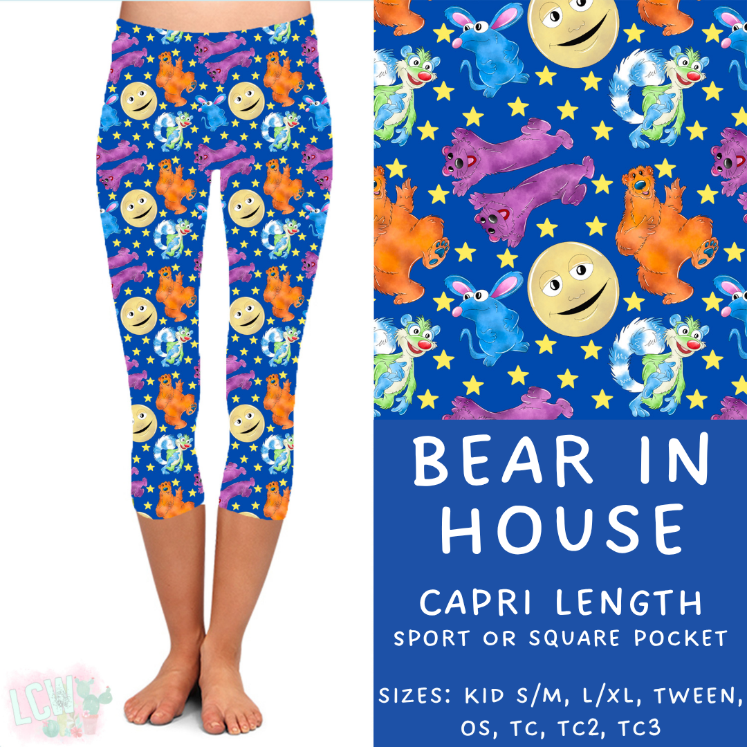 Ready To Ship - Bear in House Capri Length Leggings - TC Sport & Square Pocket